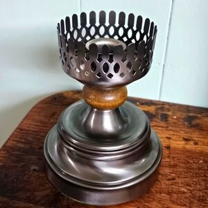 Vintage Metal Hurricane Candle Holder with Wooden Accent